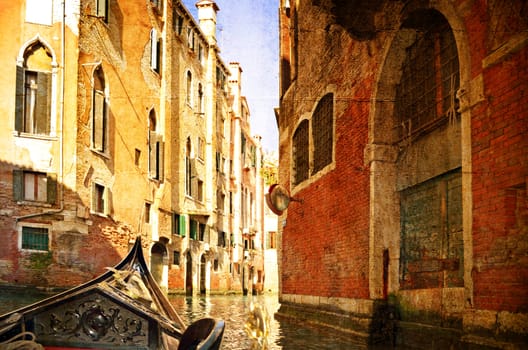 Beautiful water street - Venice, Italy. Photo in old color image style.