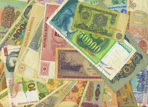 Colorful old World Paper Money background