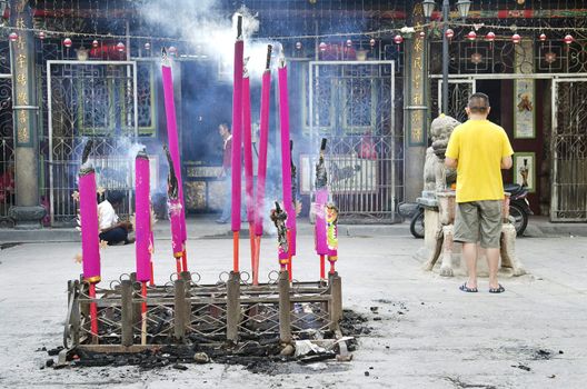 incense burning in chinese temple in penang malaysia