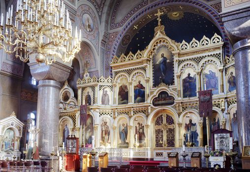 HELSINKI - March 7: Iconostasis of Uspenski Cathedral, an Eastern Orthodox cathedral dedicated to the Dormition of the Theotokos (the Virgin Mary). March 7, 2013 in Helsinki, Finland