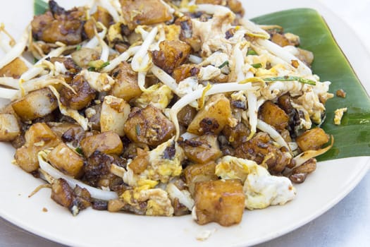 Penang Malaysia Fried Rice Carrot Cake with Bean Sprouts Char Koay Kak Local Dish Closeup