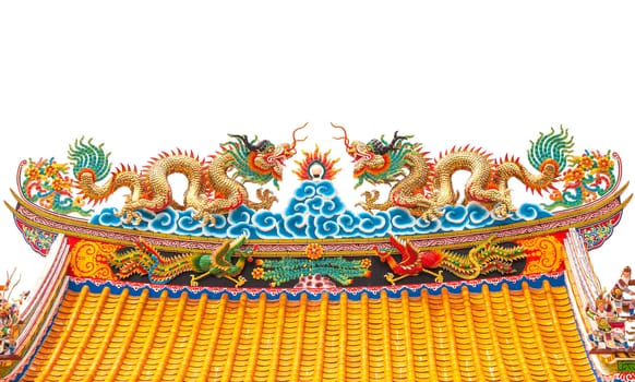 Highly colorful golden dragon in a Chinese temple