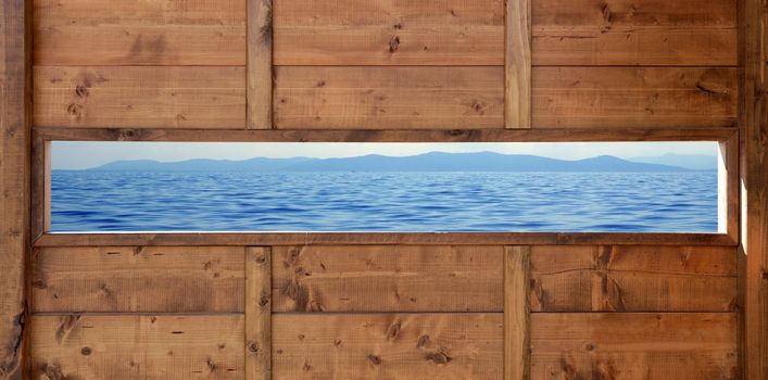 Panoramic horizontal wooden window seascape ocean