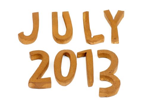 Wooden Handmade Letters "July 2013" isolated on white background