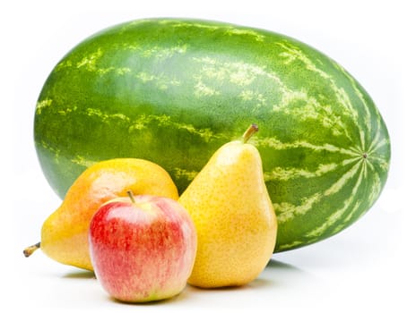 Watermelon, apple and pears isolated on white background.