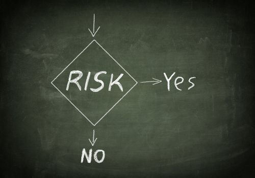 green Blackboard with risk management flow chart