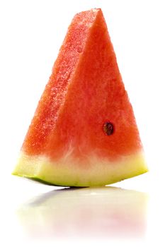 Sweet sliced watermelon piece against white background.