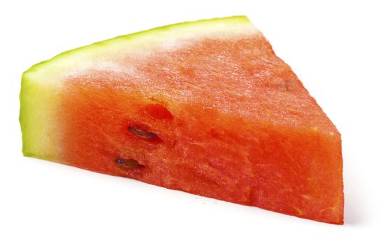 Sweet sliced watermelon piece against white background.