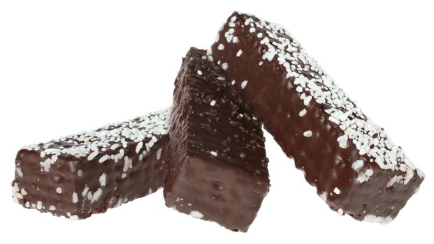 Chocolate wafers on a white background