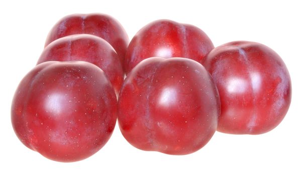 Ripe plums on a white background.