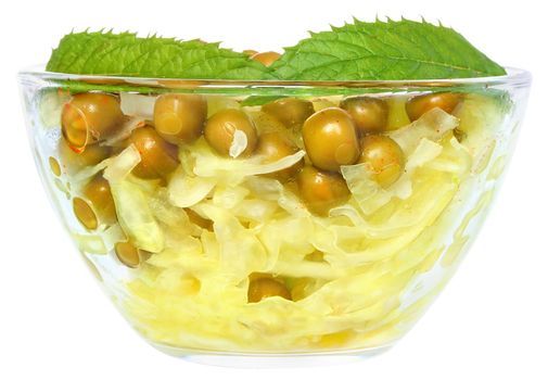 Cabbage salad with green peas.
