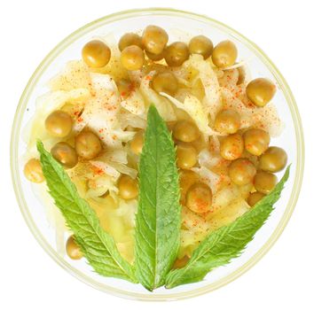 Cabbage salad with green peas.
