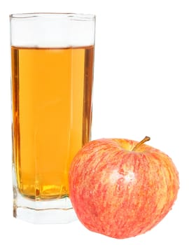 Glass with juice and apples on a white background.