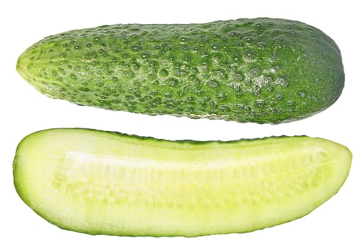 Fresh cucumbers on a white background.