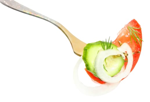 Fork with salad from vegetables