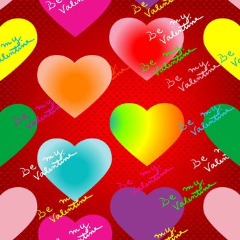 valentine's day pattern with neon glow hearts, lightened text and pop art background