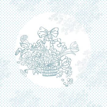 wedding shabby chic basket pattern over blue hearts