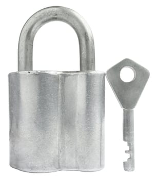 Padlock with keys on a white background.