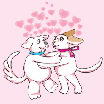 Valentine's Day card with romantic dogs in love, pink and grey harmony