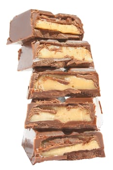 Bar chocolate on a white background.