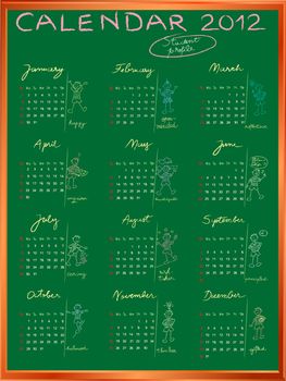 2012 calendar on a blackboard, student profile design for international schools