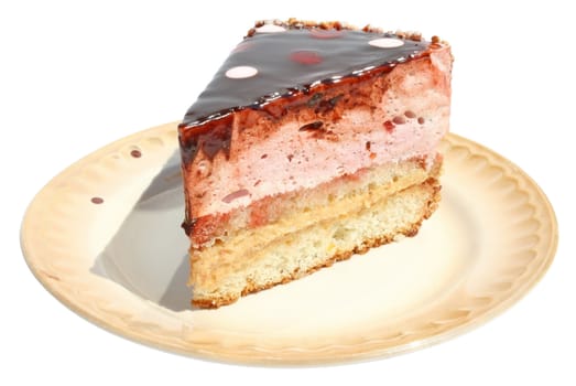 Cake on a plate on a white background.