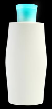 Bottle of cosmetic means on a black background.