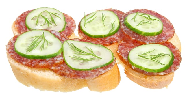 Sandwiches with sausage on a white background.