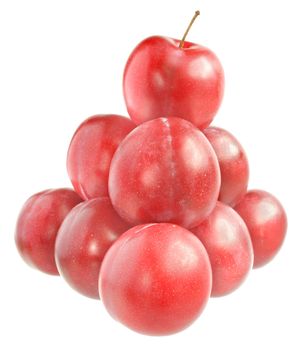 Ripe plums on a white background.