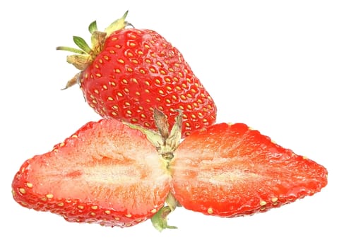 Ripe strawberry on a white background.