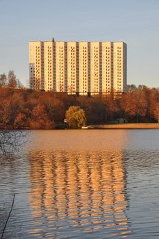 Apartment building by the water