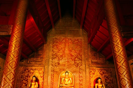 "Phra Sihing Buddha" Thai gold Buddha statues and art background of northern Thailand