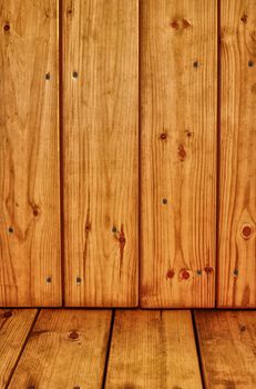 Brown pine wooden background with floor