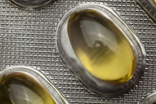 Yellow Pils On Metal Blister Background, copy space
