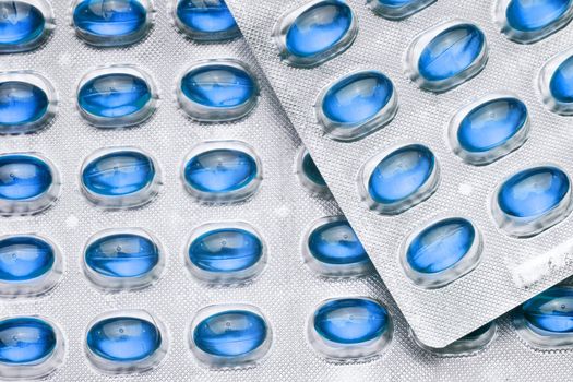 Blue Pills in blister, copy space