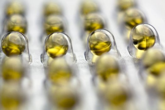 Silver Pills On Metal Table Background, copy space