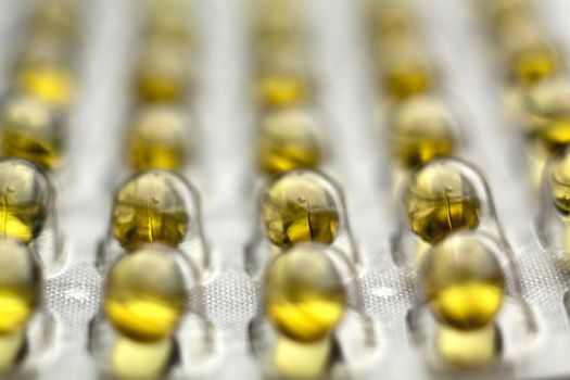 Silver Pills On Metal Table Background, copy space