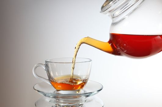 Pouring tea to a teacup