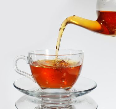 Pouring tea to a teacup