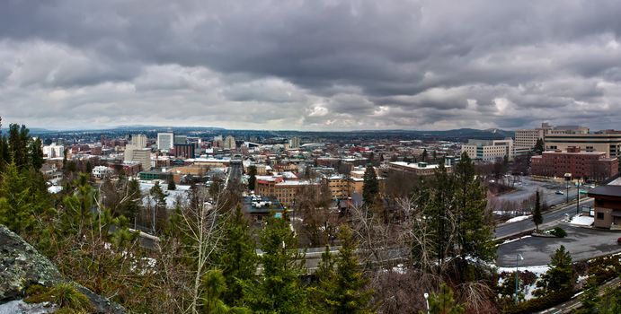 spokane washington skyline panorama on a cloudy day