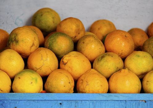 Organic oranges on a market stall