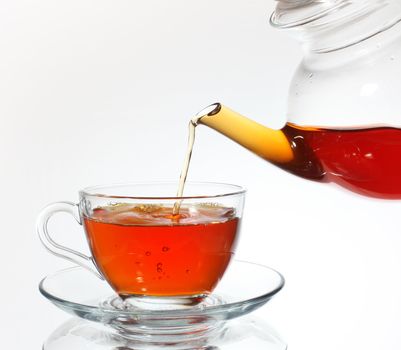 Pouring tea to a teacup