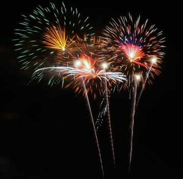 Colorful fireworks on the black sky background