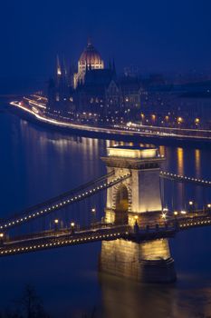 Budapest, night, Danube, river, Hungary