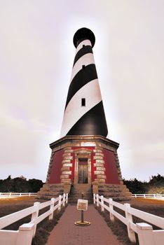 Bodie Island Lighthouse and keeper's quarters in Cape Hatteras National Seashore, south of Nags Head, North Carolina, USA