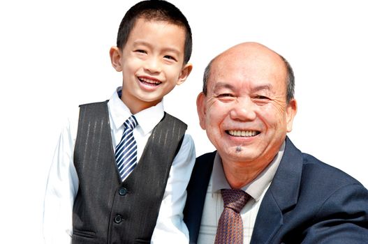 Happy's grandfather and grandson wearing a suit