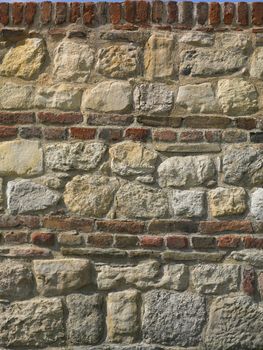 Wall of rocks and bricks, wide and detail