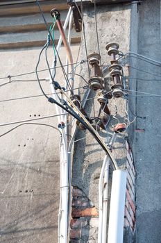 Power line on the wall In the old house