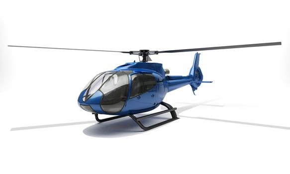 Modern blue helicopter on a light background