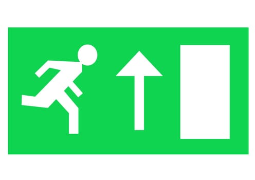 Illustrated design of an emergency exit sign with arrow pointing up